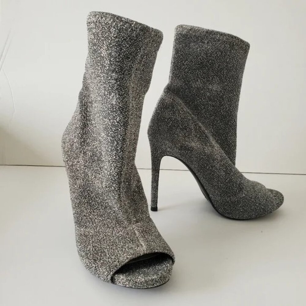 Jessica Simpson	Silver Stretch Shimmer Sock Booties